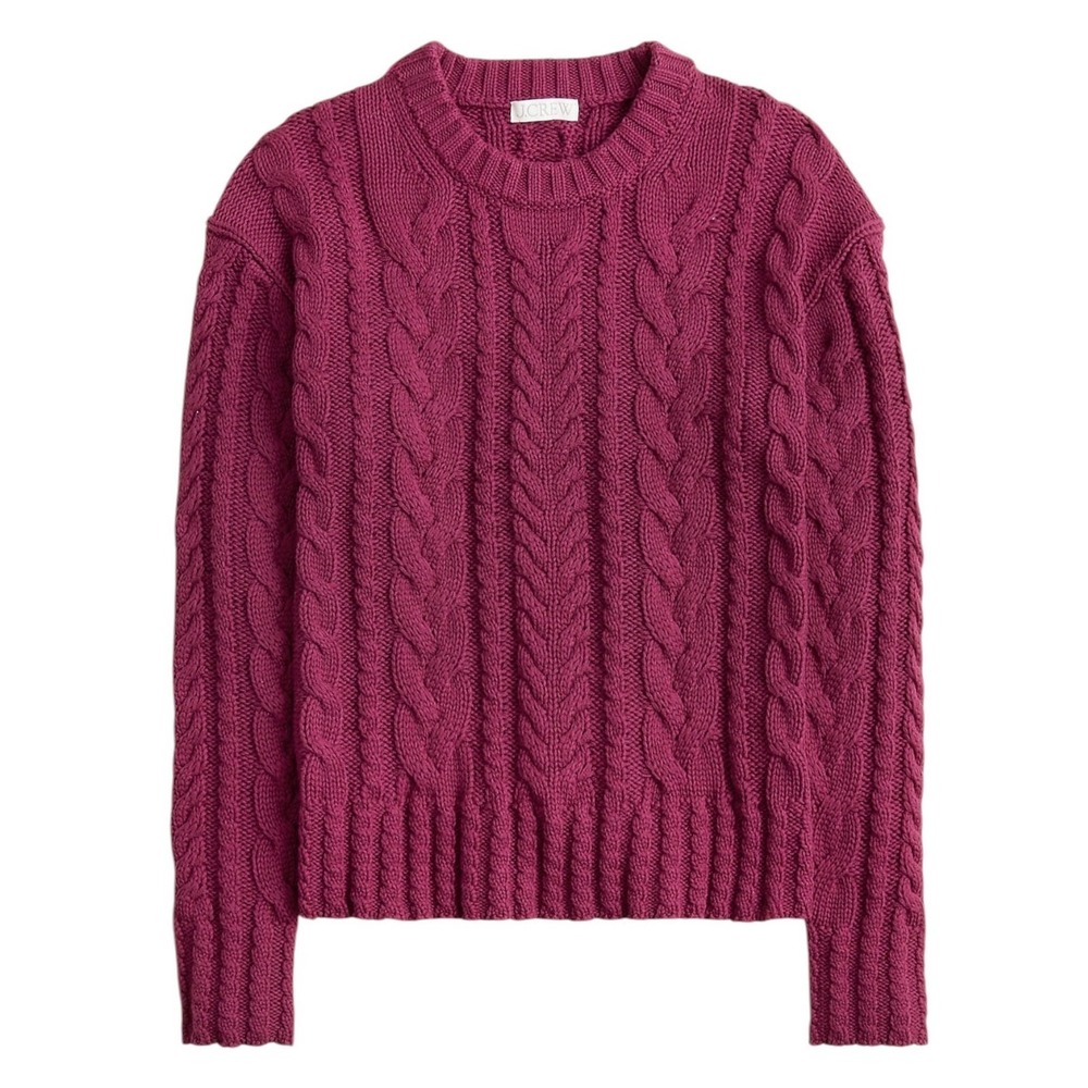 J.Crew Cable-knit Crewneck Chunky Sweater Vivid‎ Mulberry 100% Cotton Size M